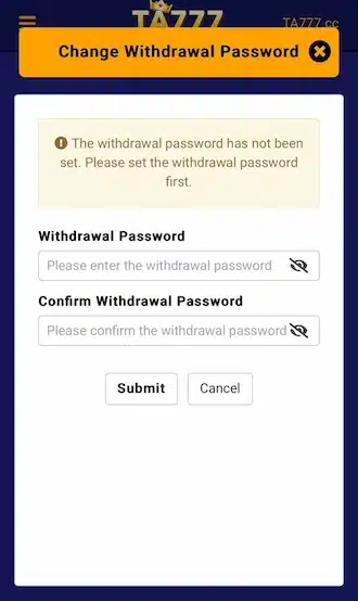 Step 3: Set a withdrawal password and confirm the withdrawal password again
